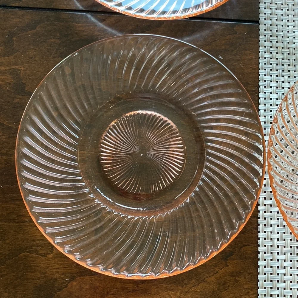 Vintage Set Of 8 Federal Glass “Diana” Pink Saucers!